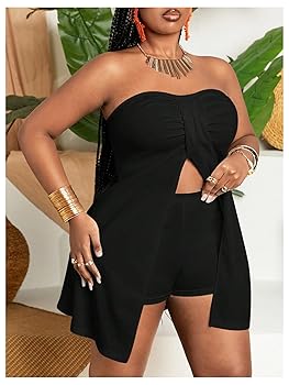 LACE TOP SET ROMPERS　Мsize Amazon.com: OYOANGLE Women's Plus Size 2 Piece Outfits